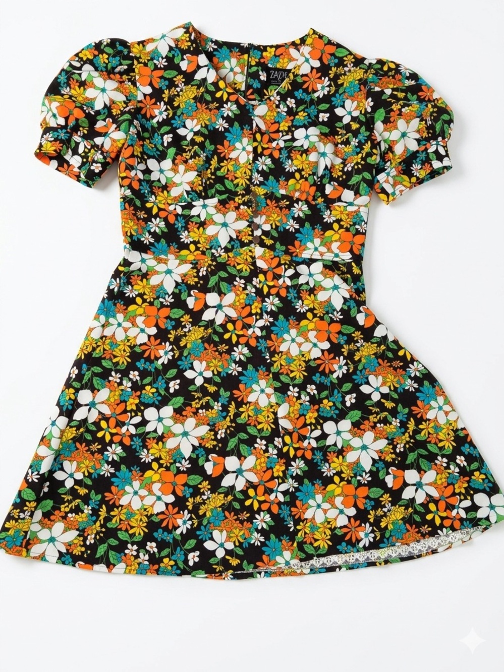 1970s Zazie Floral Puff-Sleeve Mini-Dress
